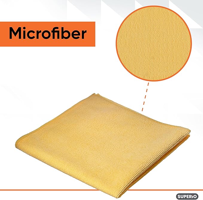 Superio Yellow Microfiber Cleaning Cloth for Cars, House, Bathroom 16x16 Miracle Cloth Streak Free Lint Free Rag Cleaning Towel, No Detergent Needed, 2 Pack