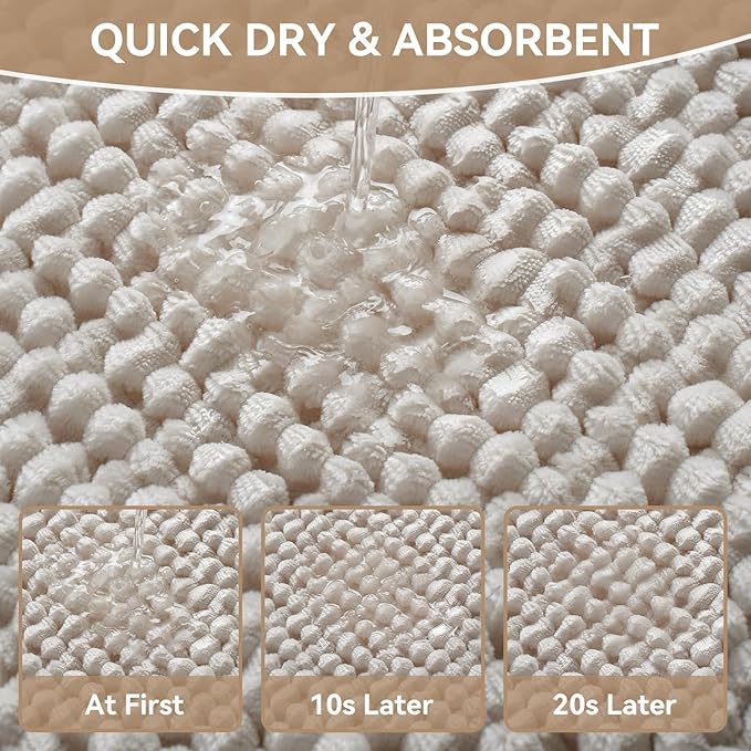 Bathroom Rugs Mat 20x32, Extra Soft Absorbent Chenille Bath Rug, Non Slip PVC Backing Washable Quick Dry Bath Mats for Bathroom Fit Under Door, Tub, Shower, Sink, Home Decor Accessories Beige