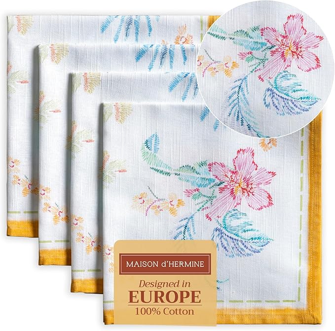 Maison d' Hermine 100% Cotton Cloth Napkins Set of 4 Everyday Reusable Square Napkins Cloth Washable Dinner Party Wedding Restaurant Hotel Kitchen Spring Summer (Paradise Island, 20" x 20")
