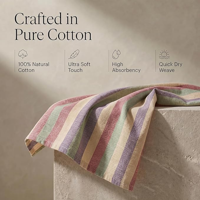 Urban Villa Kitchen Towels Harvest Stripes Dish Towels Set of 6 20" X30” 100% Cotton Highly Absorbent Quick Drying Dish Cloths & Dish Towels Thanksgiving Fall Tea Towels with Hanging Loop Towels