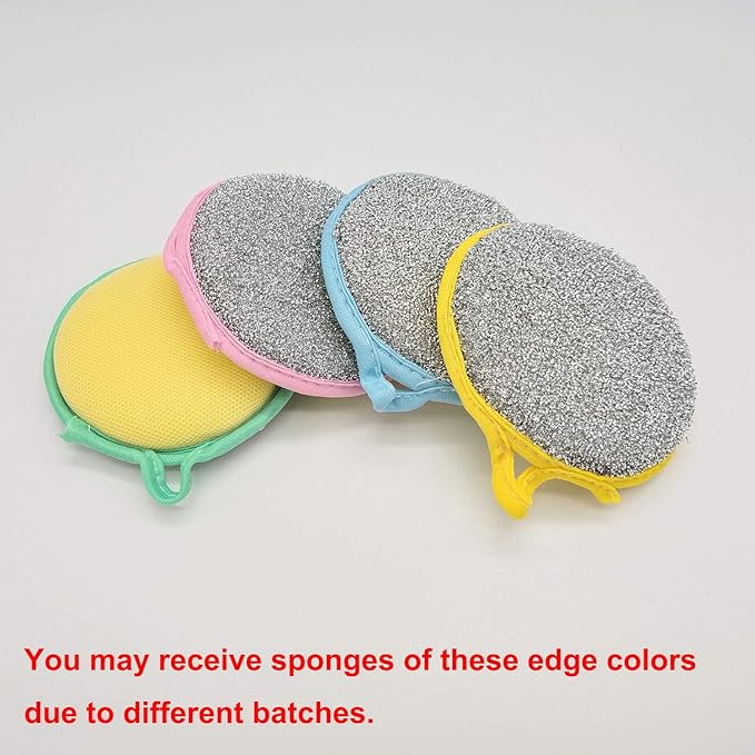 Dual Action Kitchen Cleaning Microfiber Scouring Scrubber, Round Dish Washing Sponge, 10 Pack (Blue)