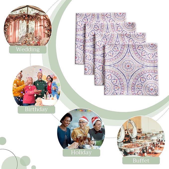 Maison d' Hermine 100% Cotton Cloth Napkins Set of 4 Everyday Reusable Square Napkins Cloth Washable Dinner Party Wedding Restaurant Hotel Kitchen Spring Summer (Mandala, 20" x 20")