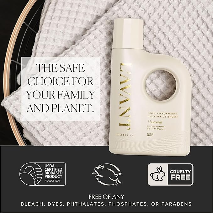 L'AVANT Collective Luxury Laundry Detergent | Unscented | Natural Non-Toxic Liquid Laundry Soap with Enzymes | Plant-Based, HE Compatible, Fragrance-Free, Safe for Sensitive Skin | 30 oz