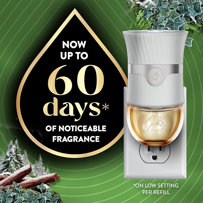 Air Wick Vibrant Plug in Scented Oil Refill, Infused with Essential Oils, Plug in Air Fresheners for Home, Winter Woods & Frosted Ivy, 5 ct