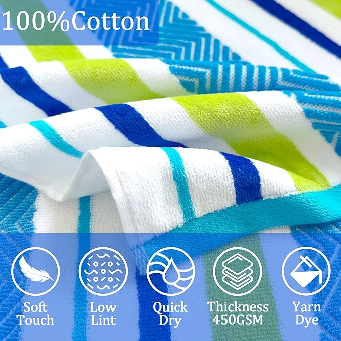 VOOVA & MOVAS Teens Hooded Poncho Towel for Boys 8-16 | Super Absorbent 100% Cotton Robe | Pool, Beach & Bath Towel | Blue Green& White Stripe Design