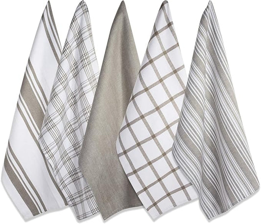 DII Assorted Woven, Kitchen Dishtowel Set, 18x28, Brown, 5 Piece