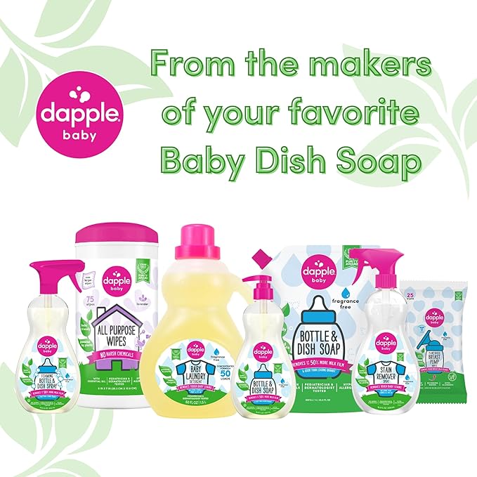 Dapple Baby Fragrance Free Bottle & Dish Soap - (3 Pack) 16.9 fl oz - Cleans Baby Bottles, Sippy Cups, Pacifiers, Breast Pumps, & More - Gently Removes Milk Film & Odors - Includes 1 Pump