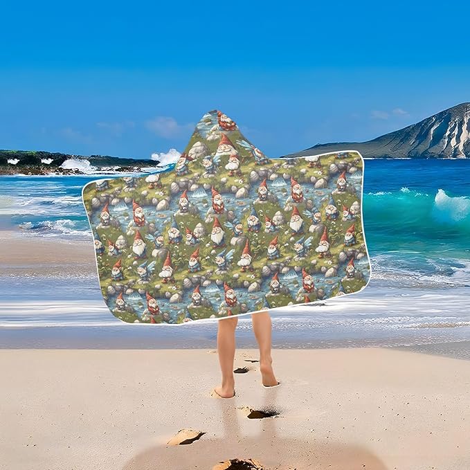 Beach Towel Kids Cartoon Cute Gnomes A River Beach Towel for Kids Absorbent Kids Bath Towels with Hood