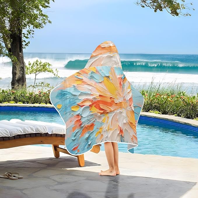 Hooded Towel for Kids Colorful Abstract Artwork Beach Wrap Bath Towels 50x23.5in