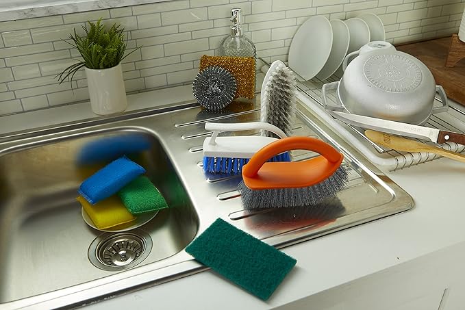 IMUSA USA (6 Pack) Multipurpose Orange Brush w/Dual Tone Bristles (White & Grey)