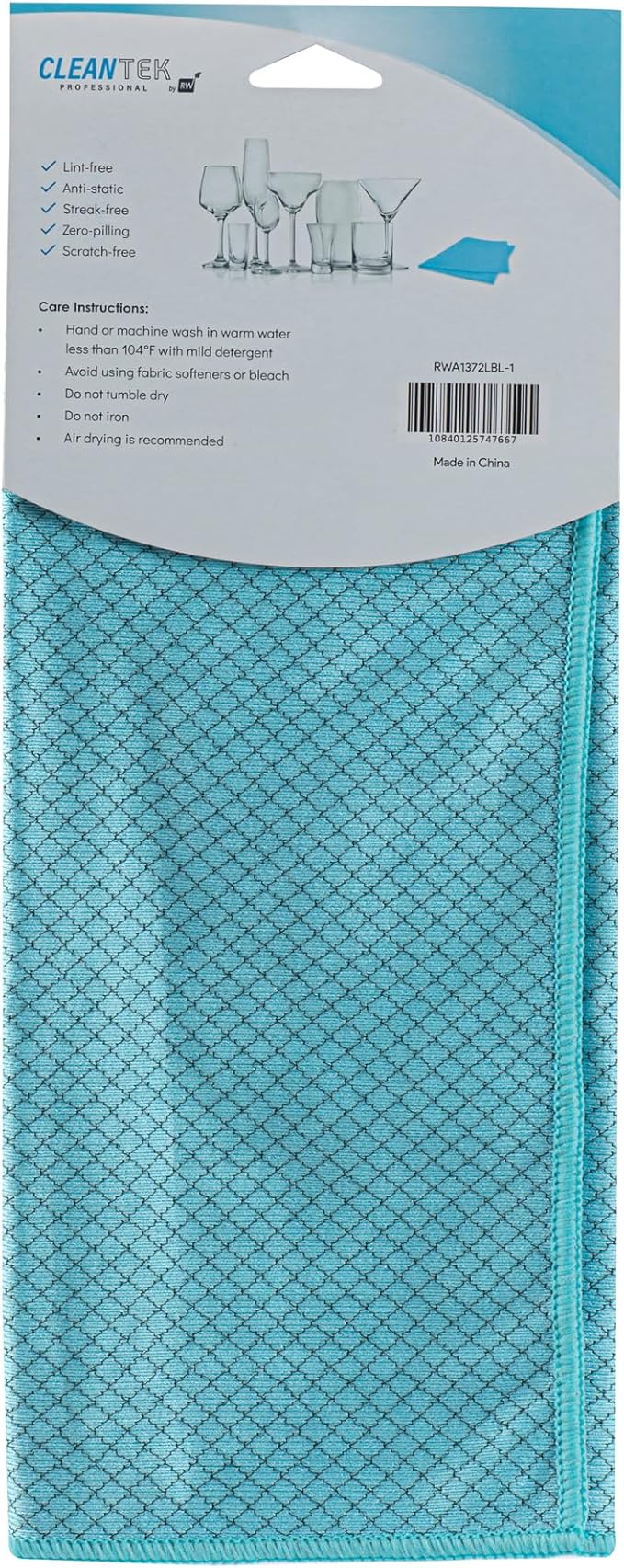 Restaurantware - Clean Tek Professional 15.7 x 15.7 Inch Glass Cleaning Cloth, 1 Reusable Cleaning Cloth - Diamond Weave, Dual Side, Light Blue Microfiber Absorbent Cleaning Cloth, for Quick Cleaning