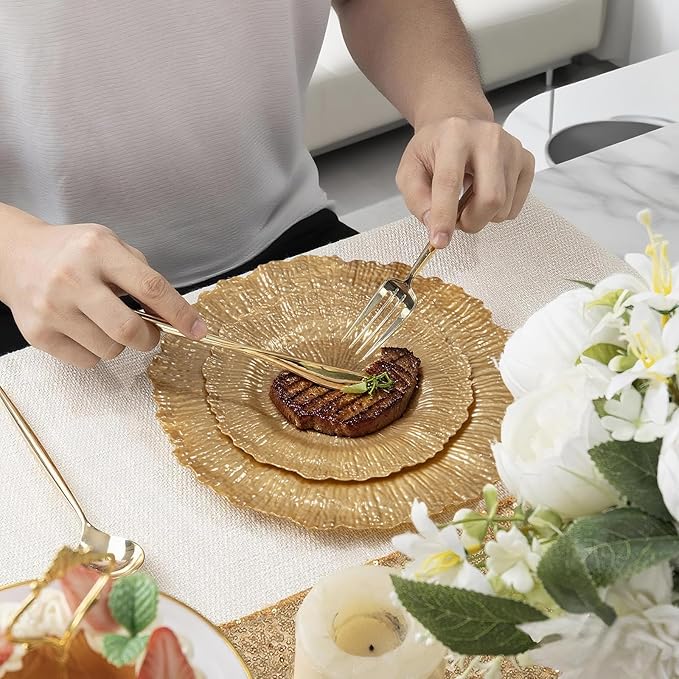 DaYammi 60Pcs Gold Plastic Plates-Elegant Gold Plates Disposable & Reusable-Heavy Duty Plastic Plates for Party Including 30 Dinner Plate, 30 Dessert Plate for Weddings,Dinner Parties