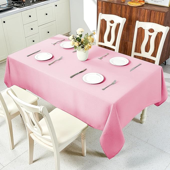 IVAPUPU Textured Linen Table Cloth for Rectangle Tables - Pink Tablecloths Rectangular Waterproof Wrinkle Free Wipeable Dining Table Cover for Spring Wedding Birthday Valentines Decor, 52 x 70 Inch