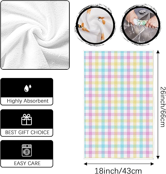 Spring Kitchen Towels Happy Easter Dish Towels Farmhouse Buffalo Plaid Decor Happy Easter Decorations for Home Party Simple Life