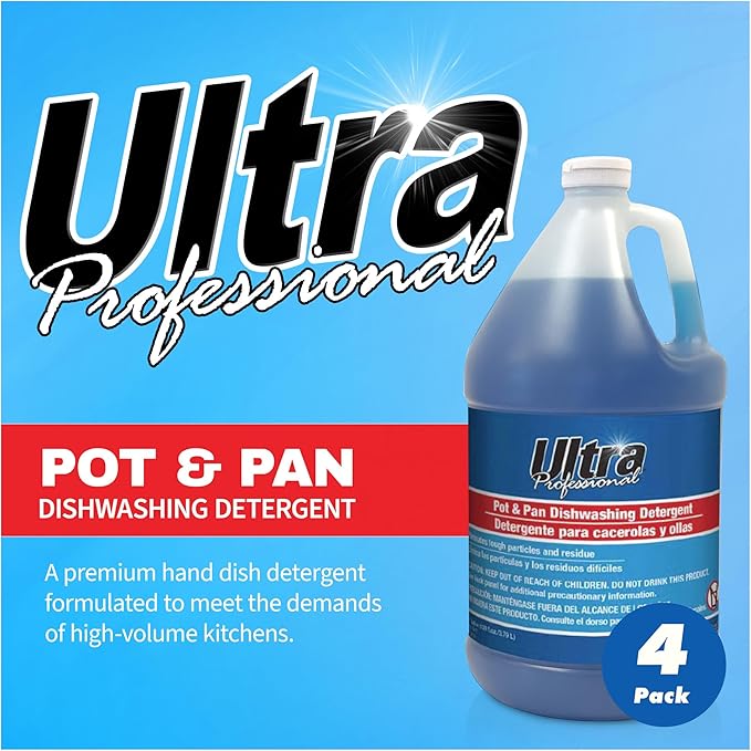 Ultra Professional ™ 4 Pack 1 Gallon Pots & Pan Dishwashing Detergent Dish Cleaning Liquid, Platinum, Blue- Powerful Grease Remover