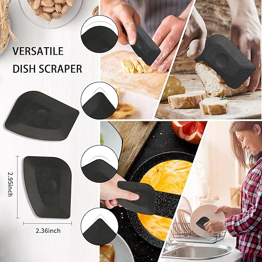 Cast Iron Scrubber with Pan Scraper, 316 Chainmail Scrubber, Upgraded Chain Mail Scrubber Sponge, Cast Iron Cleaner for Pan Skillet Wok Carbon Steel, Dutch Oven Metal Brush Cleaning Kit, Black