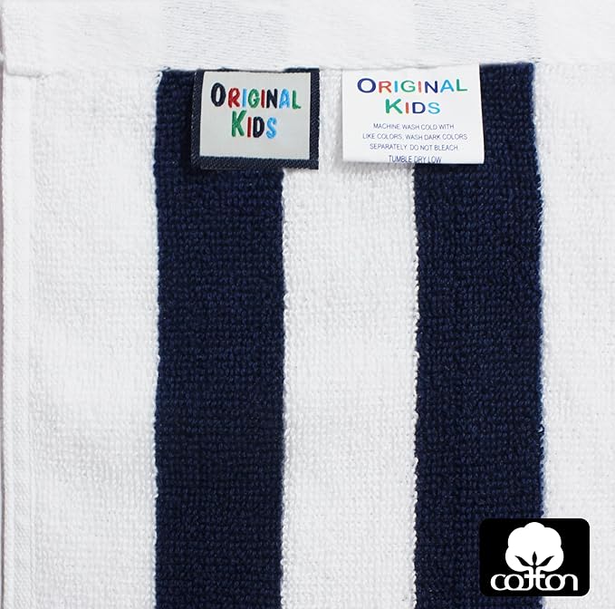 ORIGINAL KIDS 6 Piece Towel Set - Cabana Stripe - Rugby Stripe - 2 Bath Towels, 2 Hand Towels, 2 Washcloths - 100% Cotton - Soft Absorbent Quick Dry Durable Pool Shower Beach - Gift - Navy