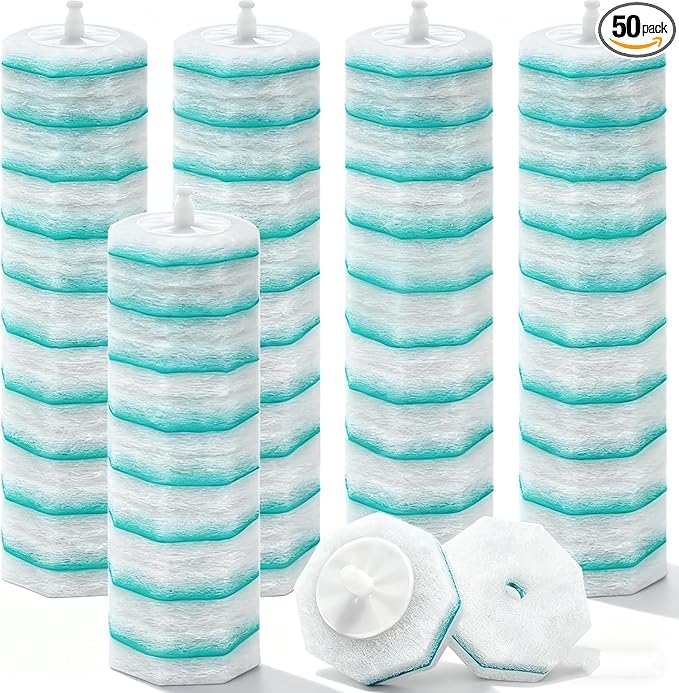 50 Pack Wand Refills Compatible with Clorox Toilet Wand Handle - Jasmine Scented Disposable Toilet Cleaning Heads - Green Scrubber Pads Refill Kit with Pre-loaded Cleaner (Wand Not Included)