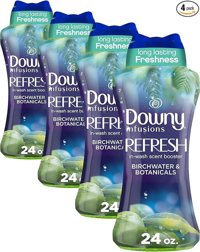 Downy Infusions In-Wash Laundry Scent Booster Beads, REFRESH, Botanical Florals and Birch Water Scent, 24 Ounce (Pack of 4)