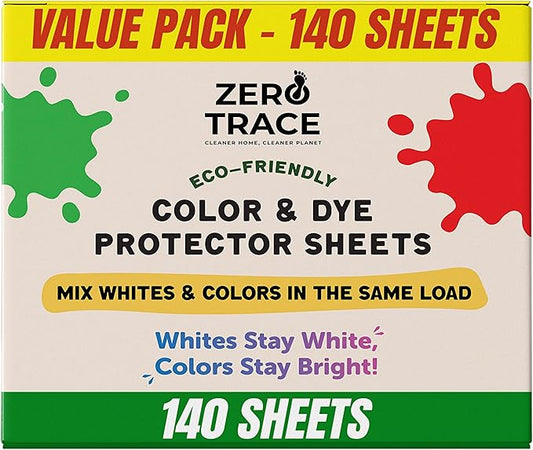 Zero Trace Color Catchers for Laundry - Protects Clothes with Color Dye Catcher,Run Remover, Color Grabbing and Color Bleed Remover for Clothes - 140 Sheets