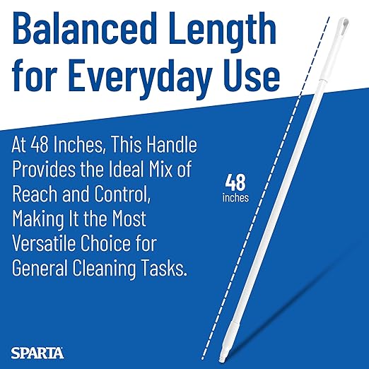 SPARTA 48" Fiberglass Replacement Handle with 3/4" Acme Thread Tip, Polyester Veil Reinforced, Hanging Cap, Commercial Cleaning, White (Pack of 12)