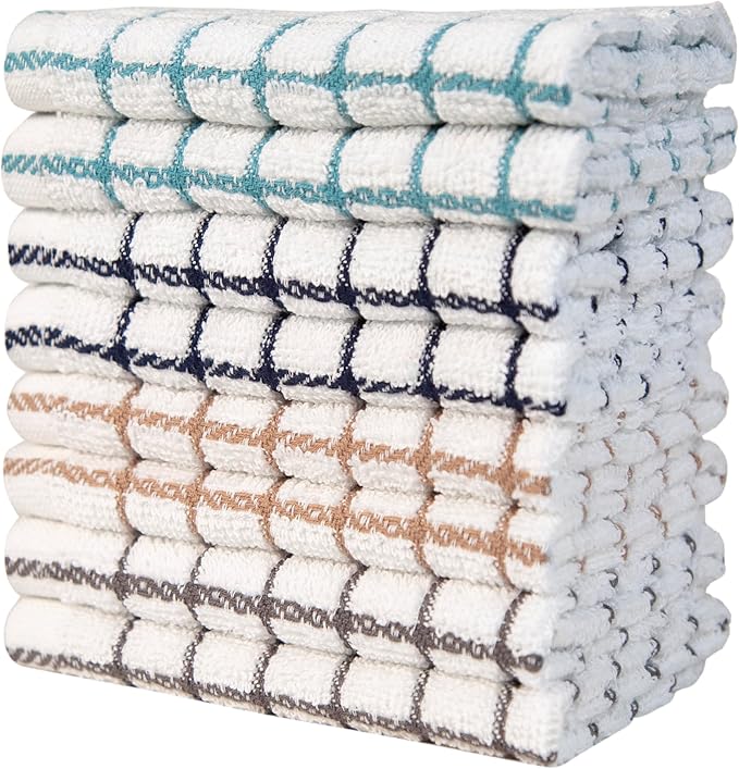 Bumble Dish Cloths (8 Pack) | 12” x 12” | 100% Cotton Kitchen Towels | 406 GSM | Soft, Highly Absorbent & Durable Dish Towels for Kitchen | Multicoloured Checked