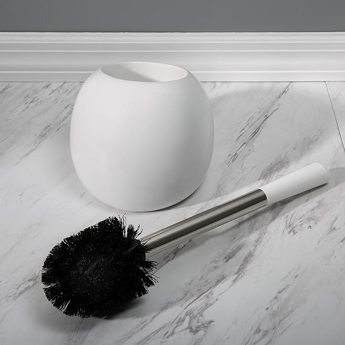 Bath Bliss Ceramic Dome Brush & Holder Set, Decorative, Modern, Freestanding, Heavy Duty Cleaning Toilet-Brushes, (Pack of 1), White