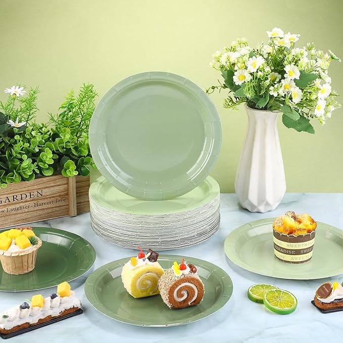 Kochorie 60 Pieces Sage Green Disposable Paper Plates 9 Inch Heavy Duty Dinner Plates, Solid Color, Table Decorations Party Supplies for Birthdays, Weddings, Daily Use