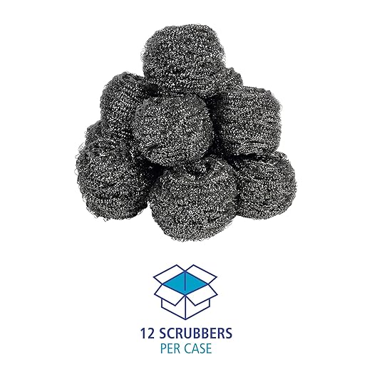 Boardwalk Stainless Steel Scrubber, Large Size, 2.5 x 2.75, Steel Gray, 12/Carton