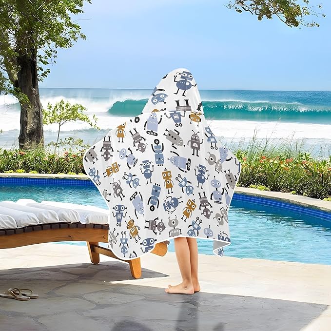 susiyo Kids Hooded Bath Towel Different Robots Beach Towel for Kids 23.5 x 50 Inch Microfiber Soft Absorbent Quick Dry Bath Swim Pool Towel Wrap Poncho Bathrobe with Hood for Kids Toddler
