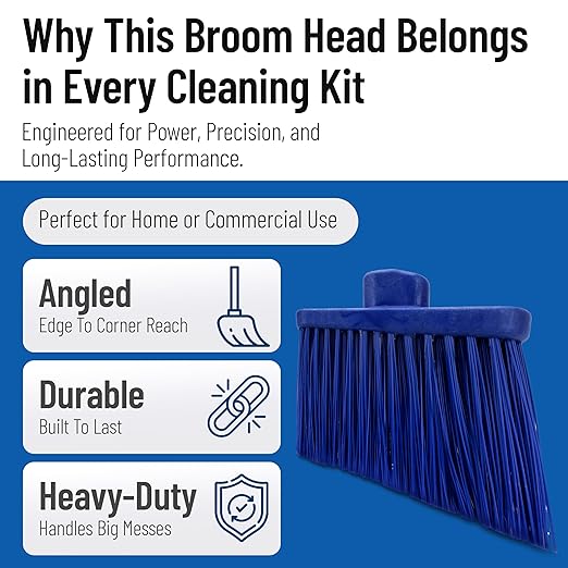 SPARTA Broom Head Angled, Un-Flagged for Large Debris Indoor, Outdoor, Home, Restaurant, Lobby, Office, Plastic, 12 Inches, Blue