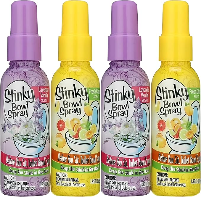 Set of 4 Stinky Bowl Spray 1.85oz - Before You Go Toilet Bathroom Deodorizer - Features Fresh Citrus Scent and Lavender Scent!
