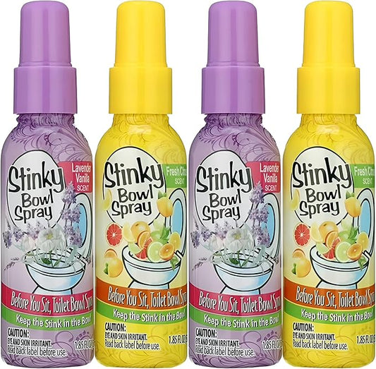 Set of 4 Stinky Bowl Spray 1.85oz - Before You Go Toilet Bathroom Deodorizer - Features Fresh Citrus Scent and Lavender Scent!