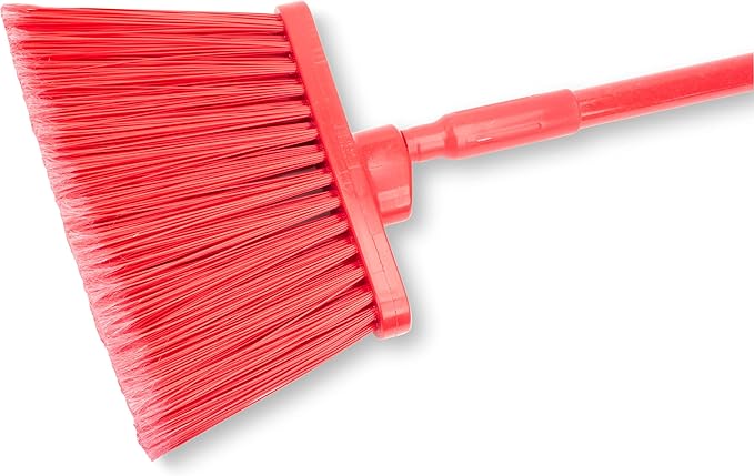 SPARTA 41082EC05 Plastic Color Coded Broom, Flagged Bristles, Long Broom With Angled Head For Large Debris, 56 Inches, Red, (Pack of 12)