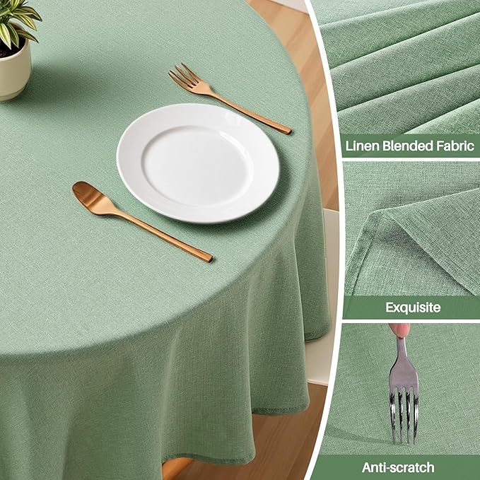 IVAPUPU Textured Tablecloth Round 60 Inch - Sage Green Waterproof Spill-Proof Wipeable Table Cloth Round Cover Wrinkle Free Circle Dining Tablecloths for Spring Wedding Birthday Farmhouse 2-4 Seats