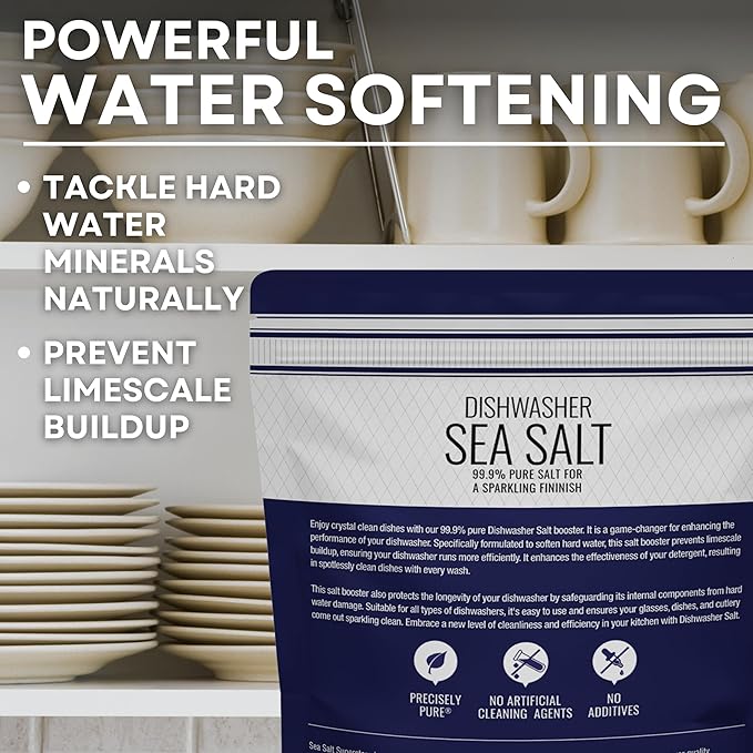 Dishwasher Salt, Natural Water Softener, Food Grade Coarse Sea Salt Compatible with Miele, Thermador, Whirlpool, & Bosch Dishwasher 10 lb