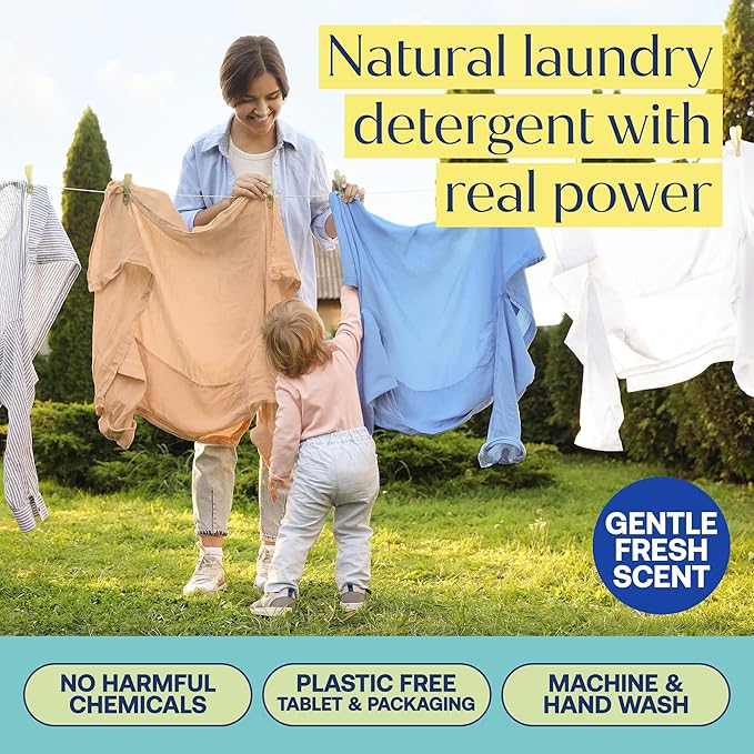 Fab Tab Laundry Detergent Tablets, Clean Ingredients, Sensitive Skin Friendly, Powerful & Gentle Clean, Fresh Scent, Plastic-Free Alternative to Liquids, Laundry Pods and Sheets, 60 Count.