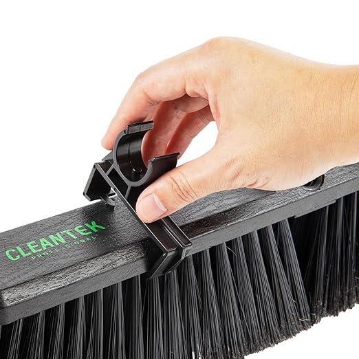 Restaurantware-Clean Tek Professional 17.13 Inch Push Broom, 1 Heavy-Duty Broom with 59â€ Handle - Medium Bristles, 2 Handle Attachment, Wooden, Commercial Use, for Deck, Garage, Yard, Patio