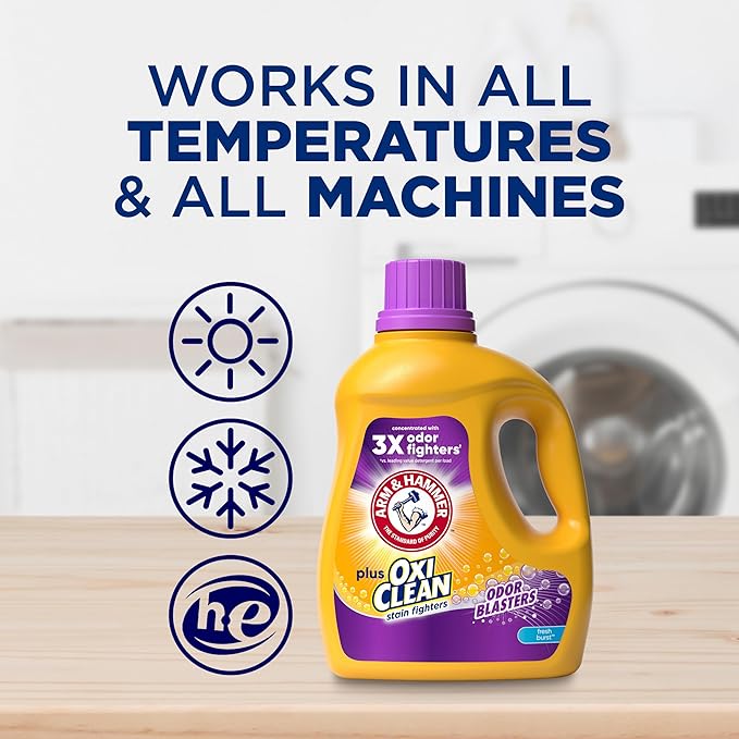 Arm & Hammer Plus Oxiclean Odor Blasters Fresh Burst, 77 Loads Liquid Laundry Detergent, 100.5 Fl Oz