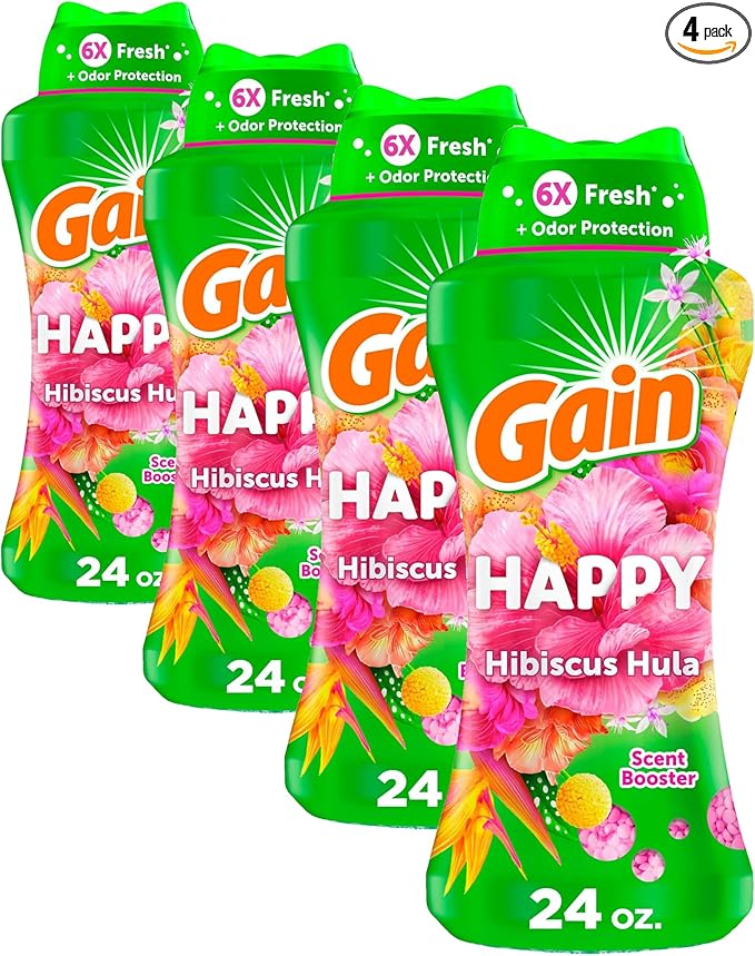 Gain In-Wash Laundry Scent Booster Beads, Happy, 24 oz (Pack of 4)