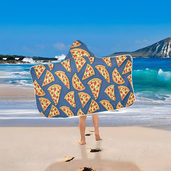 Kids Hooded Towels Funny Pizza Swimming Beach Towel 23.5" x 50" Bath Towel for Boys Girls 21216709