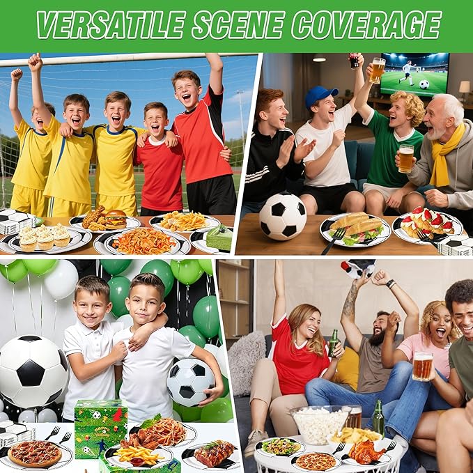 100 Pcs Soccer Party Supplies for 25 Guests, Heavy-Duty 7" & 9" Paper Plates, 2-Ply 13" Napkins & Plastic Forks, Disposable Soccer Themed Tableware Set for Game Day and Birthday