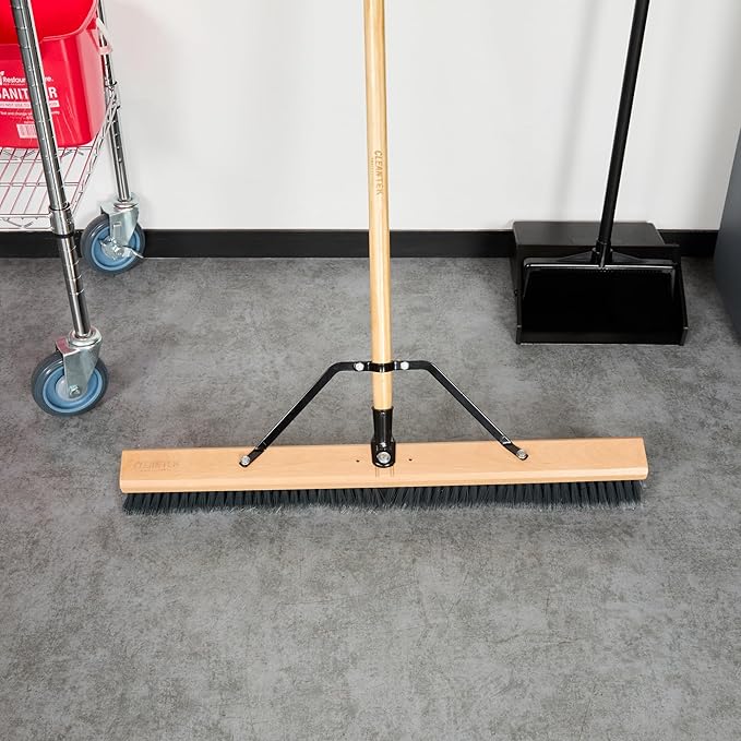 Restaurantware-BROOM HEAD ONLY: Clean Tek Professional 30-Inch Broom Head, 1 Heavy-Duty Push Cleaning Tool - Handle And Brace Sold Separately, Medium Plastic Bristles, Wooden, Commercial Use