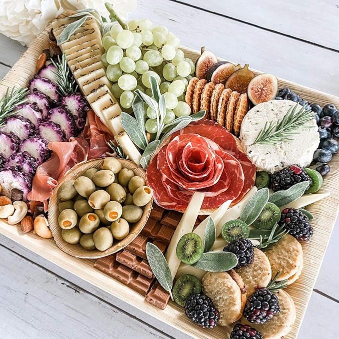 Charity Leaf Disposable Palm Leaf 14" x 10" Trays (10 pieces) Bamboo Like Serving Platters, Disposable Boards, Eco-Friendly Dinnerware For Weddings, Catering, Events