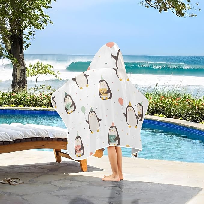 susiyo Kids Hooded Bath Towel Cute Penguins Beach Towel for Kids 23.5 x 50 Inch Microfiber Soft Absorbent Quick Dry Bath Swim Pool Towel Wrap Poncho Bathrobe with Hood for Kids Toddler