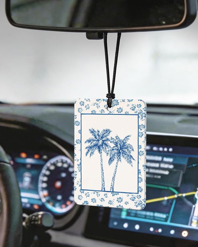 Blue Coastal Beach Orange Citrus Car Air Freshener 4pcs, Coastal Seaside Starfish Seashell Palm Tree Beachy Hanging Scents Car Accessories Interior Mirror Decor for Women Girls