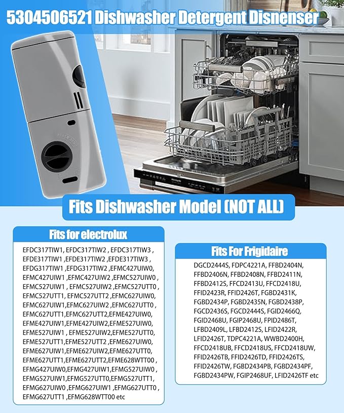 Upgraded 5304506521 Detergent and Rinse Aid Dispenser for Dishwashers Compatible with Frigidaire,Electrolux,Crosley, Kenmore, Westinghouse,Replacement AP6036339.154379201,154379202,154452703 Etc