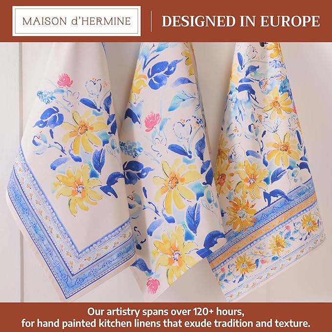Maison d' Hermine Kitchen Towels Set of 3 100% Cotton 27.50" x 20" Reusable Cloth Tea Dish Towels Absorbent with Hanging Loop for Kitchen Farmhouse Hotel Spring Summer - Girassol