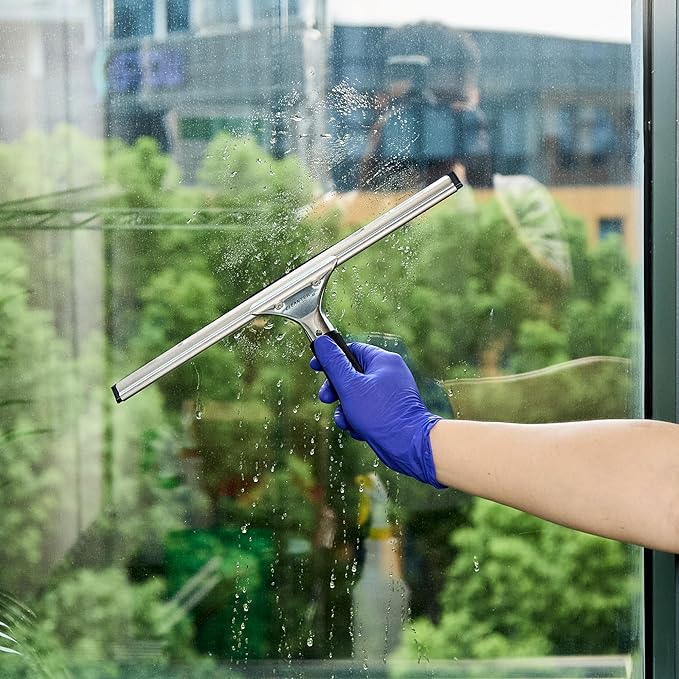 Restaurantware-Clean Tek Professional 13.78 Inch Window Squeegee, 1 Cleaning Squeegee with Rubber Blade - No-Slip Handle, Clean Mirror Or Car Windshield, Stainless Steel Wiper for Glass Door