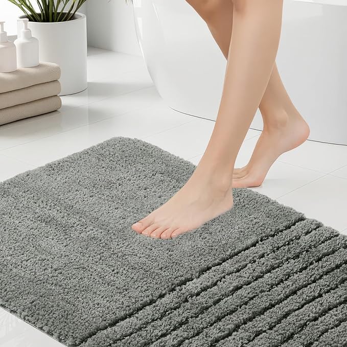 Bath Rugs Set 3 Pieces Bathroom Mat Soft Absorbent Plush Shaggy Soft Floor Non Slip Shower Bath Tub Machine Washable (Moss-Strip, 20"x32"/20"x20"/17"x24")